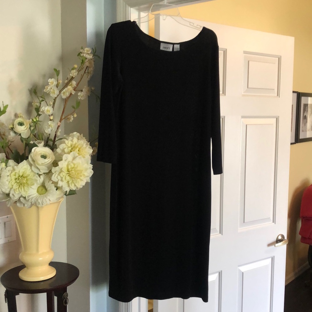 Chicos Travelers wrinkle resistant 3/4 sleeve acetate/spandex dress.